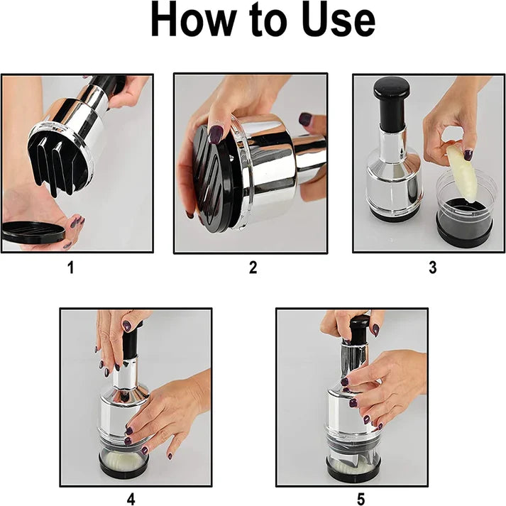 EIMELI Food Chopper, Manual Handheld Kitchen Slicer with Stainless Steel ZigZag Blade-One Piece Salad Vegetable Chopper and Slicer-Manual Mini Hand Chopper-Onion, Garlic