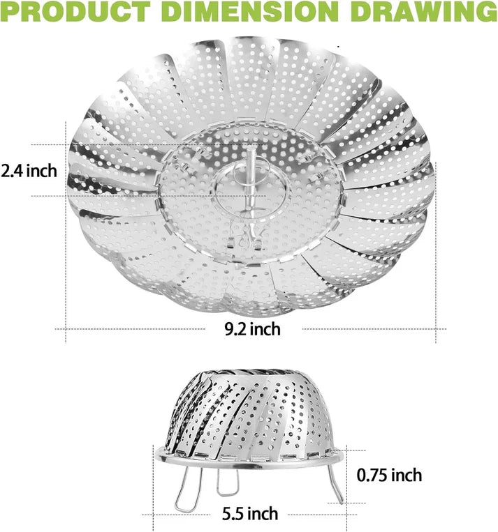 Stainless Steel Folding Vegetable Steamer Basket for Pots 5.5in to 9.2in